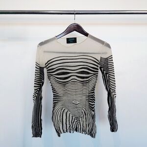 Jean Paul Gaultier Black & Off-White Optical Contour Mesh Long-Sleeve Top